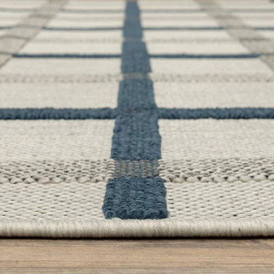 Trinity Textured Plaid Patio Area Rug Beige/Blue - Captiv8e Designs 4 Trinity Textured Plaid Patio Area Rug Beige/Blue - Captiv8e Designs - Image 4