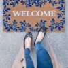 Shiraleah "Welcome" Blue Floral Doormat