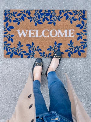 Shiraleah "Welcome" Blue Floral Doormat 1 Shiraleah "Welcome" Blue Floral Doormat