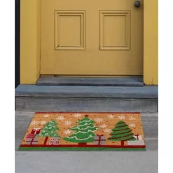 Juvale Christmas Tree Coir Welcome Door Mat Front Doormat Non Slip Rugs For Indoor Outdoor Entrance Holiday Xmas Decorations, 17 X 30 In