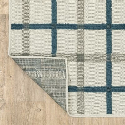 Trinity Textured Plaid Patio Area Rug Beige/Blue - Captiv8e Designs 5 Trinity Textured Plaid Patio Area Rug Beige/Blue - Captiv8e Designs - Image 5