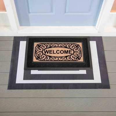 Evergreen Black And White Frame Layering Mat Indoor Outdoor 2'2"x3'6" Black 1 Evergreen Black And White Frame Layering Mat Indoor Outdoor 2'2"x3'6" Black