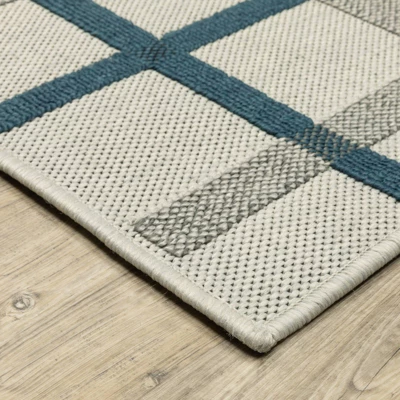 Trinity Textured Plaid Patio Area Rug Beige/Blue - Captiv8e Designs 1 Trinity Textured Plaid Patio Area Rug Beige/Blue - Captiv8e Designs