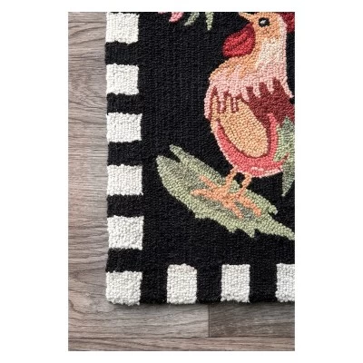 Angla Rooster Kitchen Area Rug Black - NuLOOM 2 Angla Rooster Kitchen Area Rug Black - NuLOOM - Image 2
