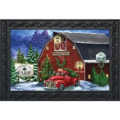 Christmas Tree Farm Doormat Red Pickup Indoor Outdoor 30" X 18" Briarwood Lane