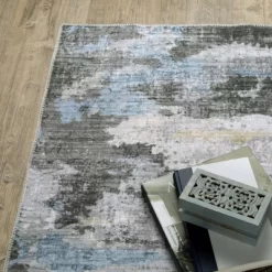 Micah Washable Distressed Abstract Indoor Area Rug Gray/Blue - Captiv8e Designs -Rug Sales Store GUEST 55fac39b f5d6 480b bc3b f1f39668a747