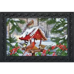 Briarwood Lane Gathered Together Winter Doormat Cardinals Birdfeeder Indoor Outdoor 30" X 18"