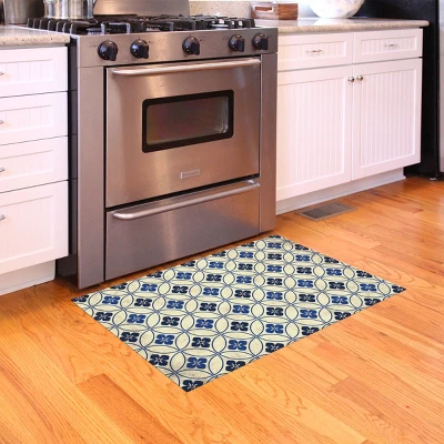 FlorArt Palisades Low Profile Easy Clean Kitchen Mat Blue/Cream - Bungalow Flooring 2 FlorArt Palisades Low Profile Easy Clean Kitchen Mat Blue/Cream - Bungalow Flooring - Image 2