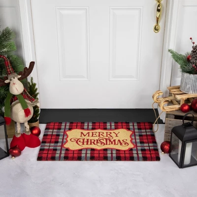 Northlight Red And Black Plaid "Merry Christmas" Rectangular Doormat 18" X 30" 1 Northlight Red And Black Plaid "Merry Christmas" Rectangular Doormat 18" X 30"