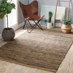 Home Conservatory Striped Handwoven Jute Area Rug