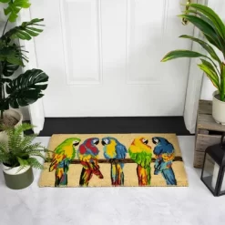Northlight Toffee And Multicolor Parrots Coir Outdoor Doormat 18" X 30"