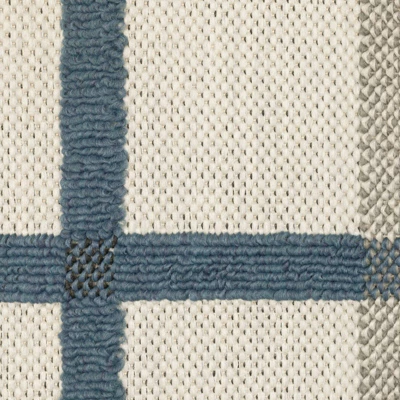 Trinity Textured Plaid Patio Area Rug Beige/Blue - Captiv8e Designs 6 Trinity Textured Plaid Patio Area Rug Beige/Blue - Captiv8e Designs - Image 6