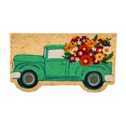 Evergreen Mint Flower Truck Shaped Coir Mat
