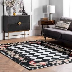 Angla Rooster Kitchen Area Rug Black - NuLOOM