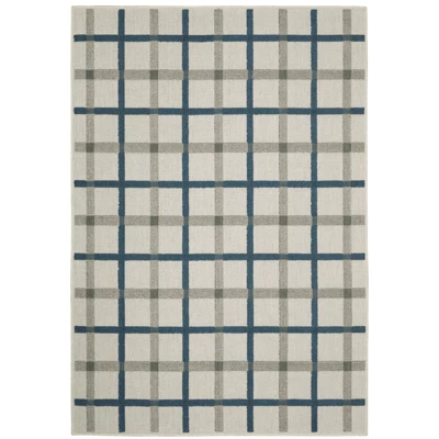 Trinity Textured Plaid Patio Area Rug Beige/Blue - Captiv8e Designs 10 Trinity Textured Plaid Patio Area Rug Beige/Blue - Captiv8e Designs - Image 10