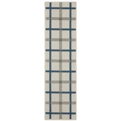 Trinity Textured Plaid Patio Area Rug Beige/Blue - Captiv8e Designs 11 Trinity Textured Plaid Patio Area Rug Beige/Blue - Captiv8e Designs - Image 11
